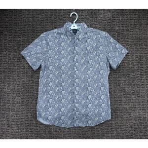 J Crew Shirt Mens Large Blue Geometric Pattern Flex Short Sleeve Casual Preppy